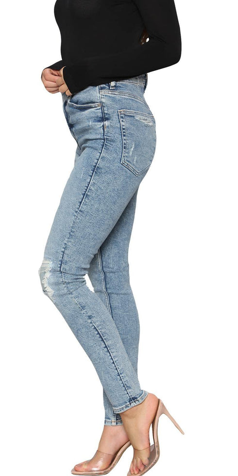 Women’s Light Blue Distressed High Waist Skinny Jeans