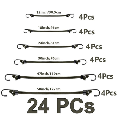 Bungee Cords With Hooks - 12/24 Pieces