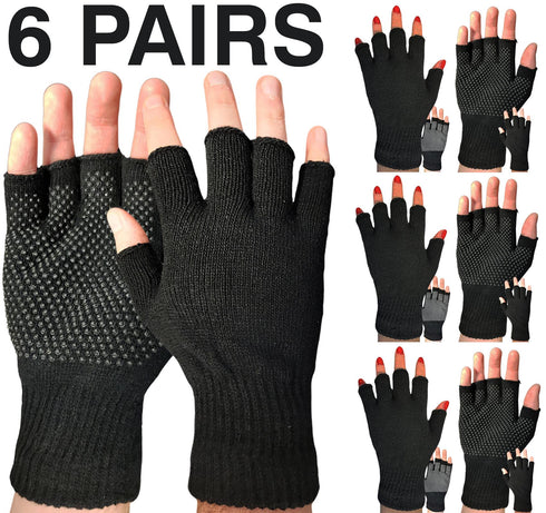 Unisex Half Finger Grip Gloves – Black Winter Warm Knitted Gloves for Men & Women
