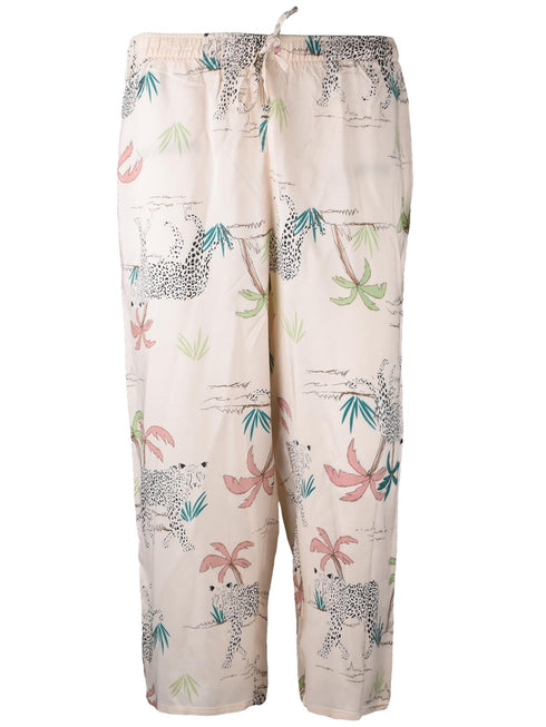 Women’s Leopard and Palm Tree Print Pajama Pants – Soft Lounge Wear with Drawstring Waist