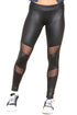 Women's Black Faux Leather Leggings with Sheer Mesh Panel – High-Waist Fitness & Fashion Pants