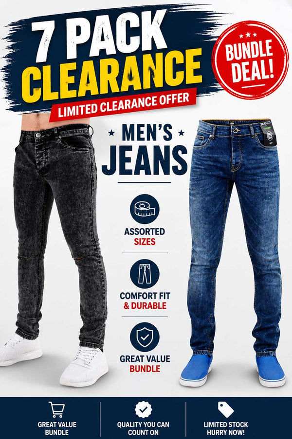 7 Pack Men’s Branded Jeans Clearance Bundle – Assorted Sizes & Styles