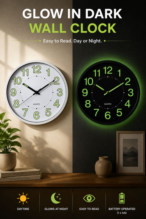 Quartz Glow in the Dark Wall Clock - 12 Inch