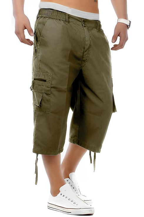 Mens 3/4 Elastic Waist Cargo Shorts