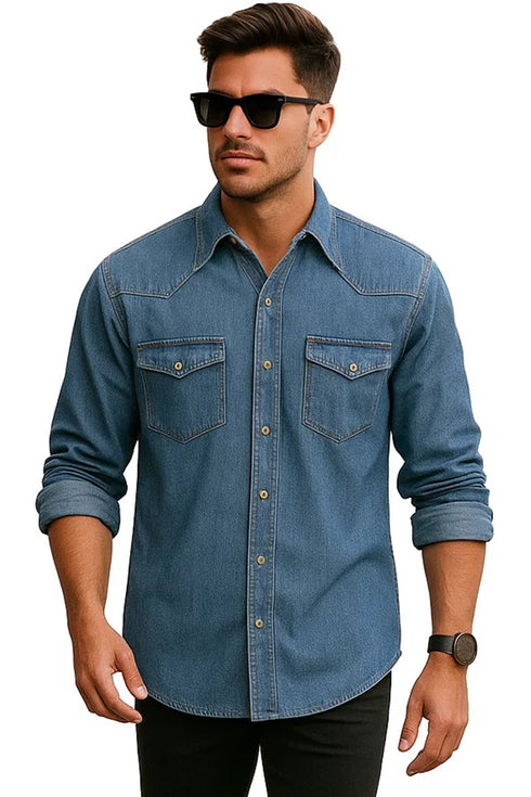 Mens Cotton Denim Long Sleeve Shirt