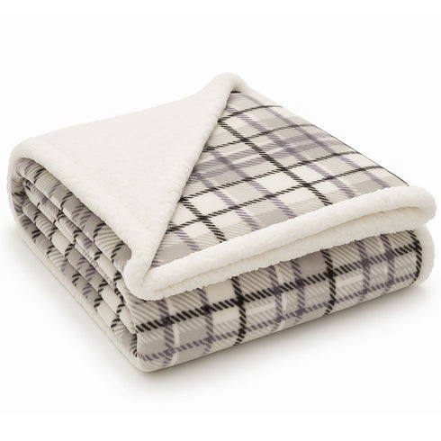 Plaid Sherpa Fleece Blanket | Reversible Sofa & Bed Throw
