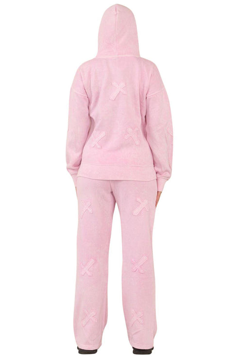 Women’s Oversized Cross Applique Tracksuit – Drop shoulder Hoodie & Wide Leg Joggers Set