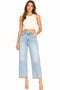 Women’s Light Blue High Waisted Wide Leg Cropped Jeans with Raw Hem