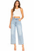 Women’s Light Blue High Waisted Wide Leg Cropped Jeans with Raw Hem