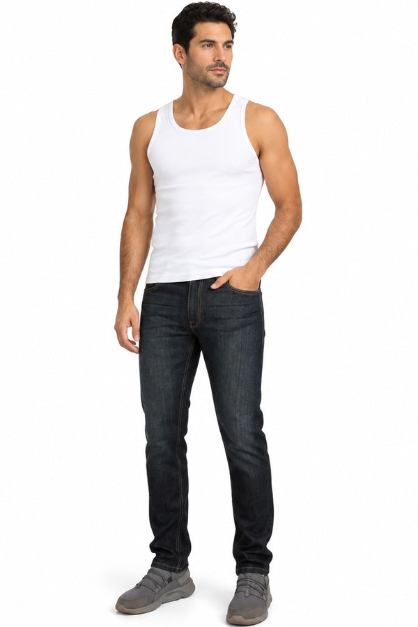 Men’s Dark Wash Denim Jeans – Casual Slim Fit Blue Jeans