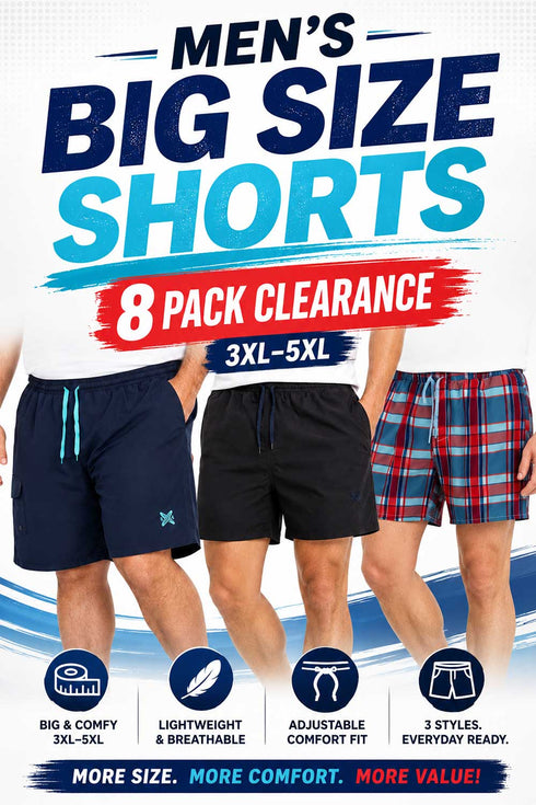 8 Pack Men’s Big Size Shorts Clearance - From £1.87 Per Unit