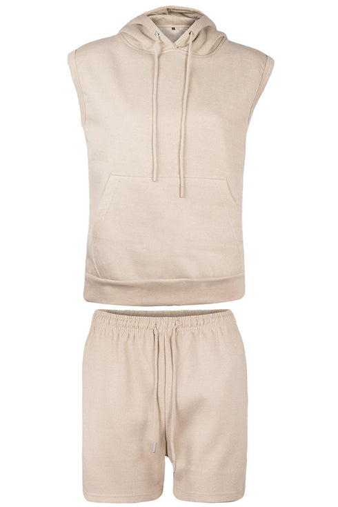 Womens Sleeveless Hoodie Short Set