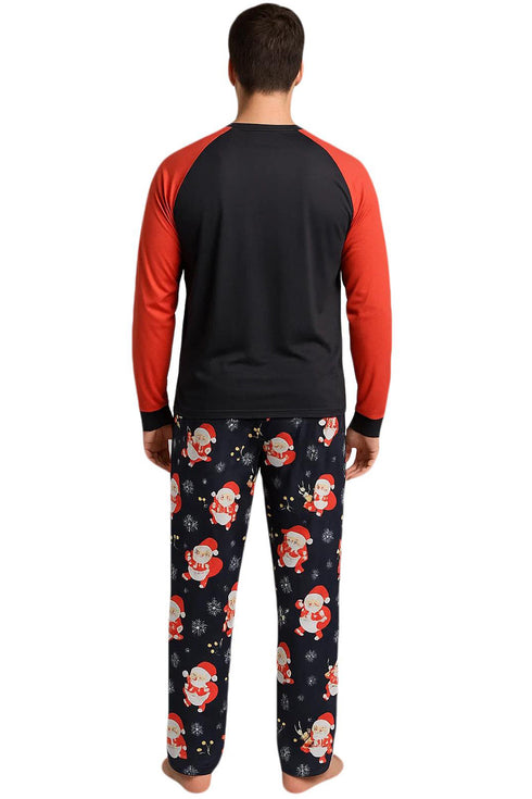 Men’s Santa Christmas Pajamas – Printed Long Sleeve Red and Black Holiday Sleepwear Set