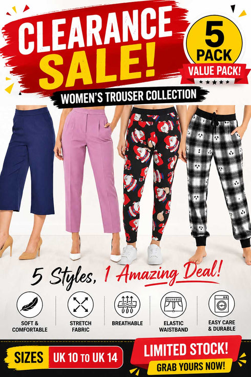 5 Pack Women’s Trousers UK 10-14 Clearance Sale - From £3.99 Per Unit