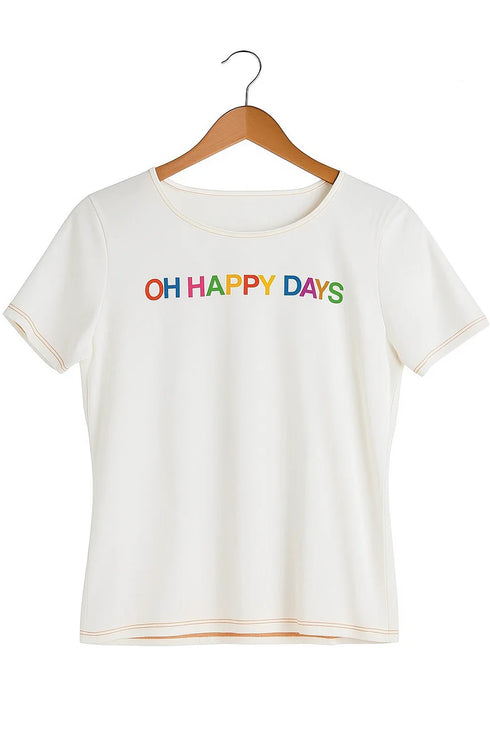 Womens Happy Day Printed Round Neck T-shirt