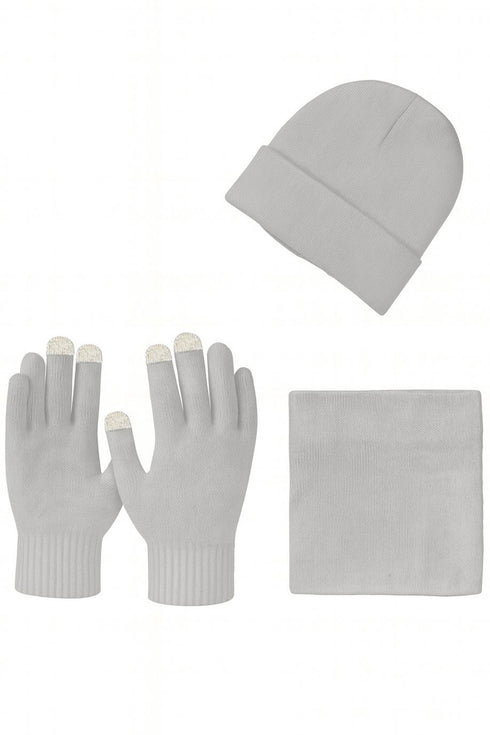 Unisex Winter Hat, Neck Warmer & Touchscreen Gloves Set – 3 Pieces Knit Cold Weather Accessories