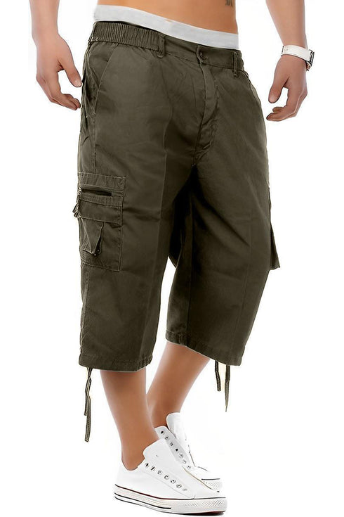 Mens 3/4 Elastic Waist Cargo Shorts
