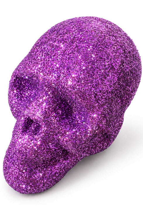 Purple Glitter Skull Decorations Multi Pack – Halloween Party Table and Shelf Decor