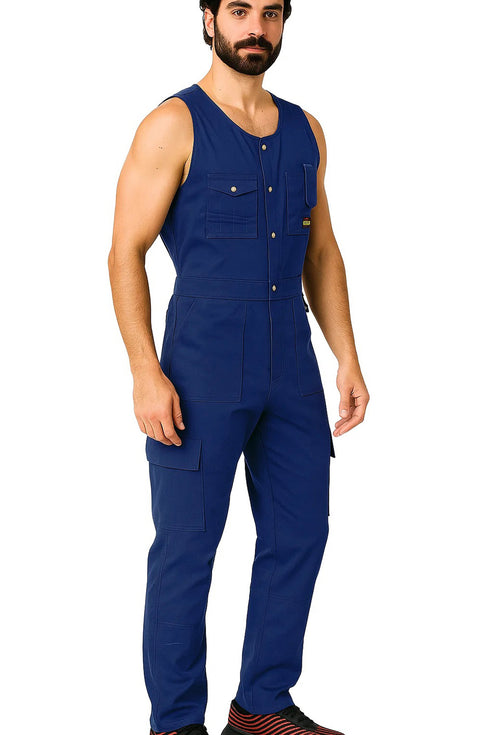 Men’s Workwear Jumpsuit – Sleeveless Utility Coverall with Multi Pockets