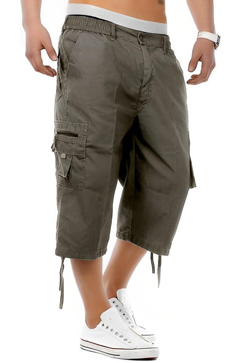 Mens 3/4 Elastic Waist Cargo Shorts