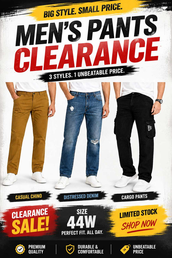 3 Pack Men’s Branded 44W Size Pants - From £6.66 Per Unit