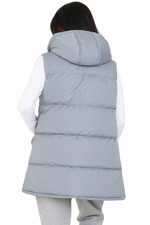 Women's Padded Long Gilet With Hood
