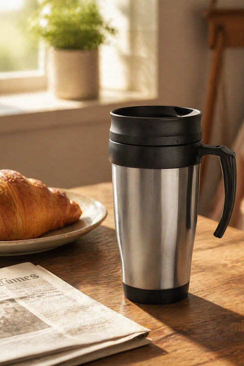 Travel Mug with Handle & Lid – 400ml Insulated Coffee Cup (Single / 2 Pack)