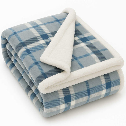 Plaid Sherpa Fleece Blanket | Reversible Sofa & Bed Throw