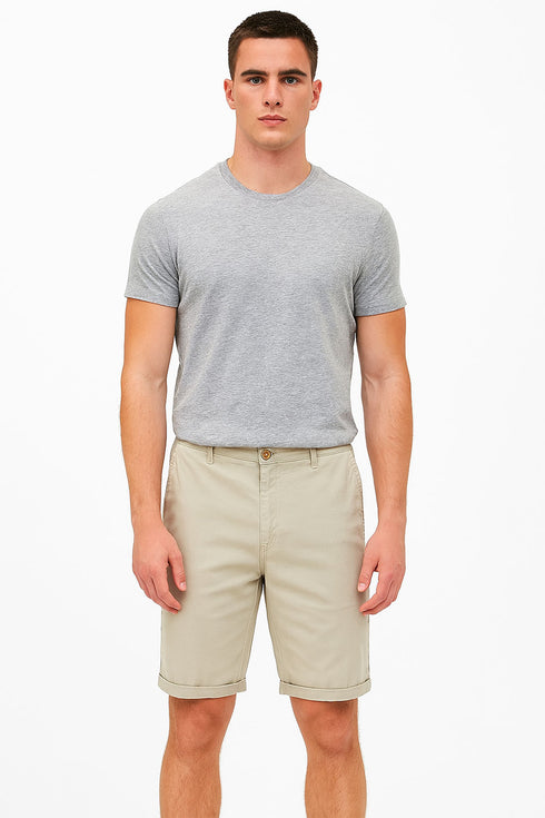 Men’s Beige Chino Shorts – Classic Knee-Length Summer Casual Wear