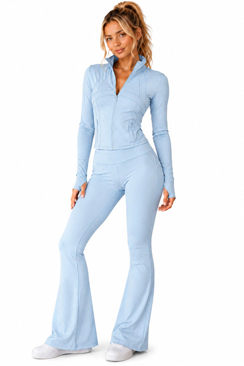 Women’s Zip Up Active-wear Set with Flared Leggings