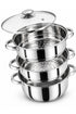3 Tier Stainless Steel Steamer Set with Glass Lid