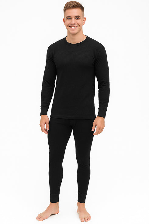 Mens Black Long Johns Thermal Full Sleeve Set