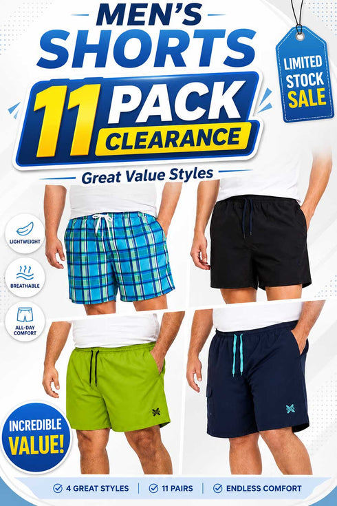 11 Pack Men's Quick Dry Big Sizes Shorts - From £1.81 Per Unit