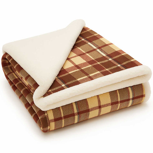 Plaid Sherpa Fleece Blanket | Reversible Sofa & Bed Throw