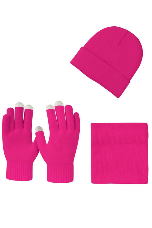 Unisex Winter Hat, Neck Warmer & Touchscreen Gloves Set – 3 Pieces Knit Cold Weather Accessories