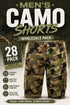 28 Pack Men’s Camo Cargo Shorts Wholesale Bulk Reseller Lot - From £2.85 Per Unit