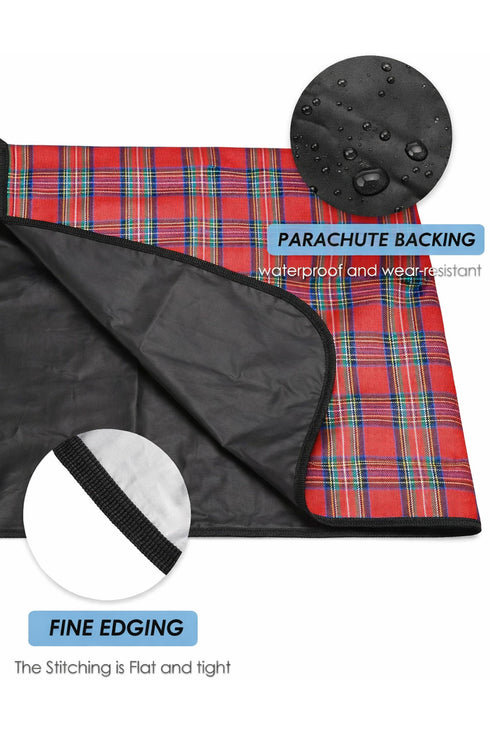 Foldable Waterproof Picnic Blanket with Handle – Large Outdoor Tartan Mat for Beach, Camping & Park