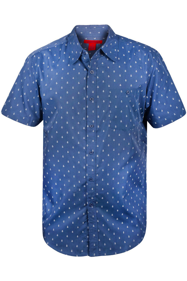 Mens Dark Blue Anchor Print Hawaiian Shirt