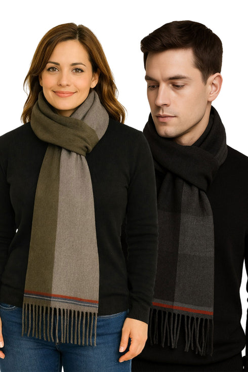 Unisex Wool Muffler – Check Pattern Knit Scarf for Cold Weather