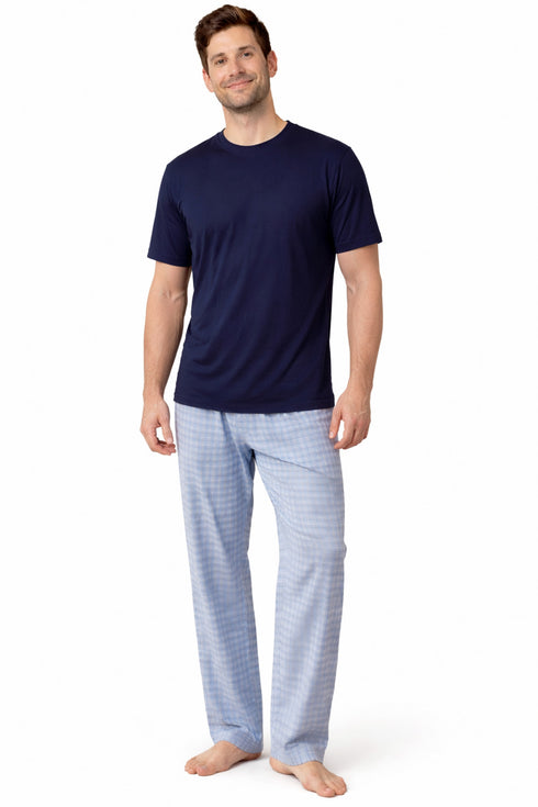 Mens Woven Lounge Polycotton T-Shirt Pajama Set