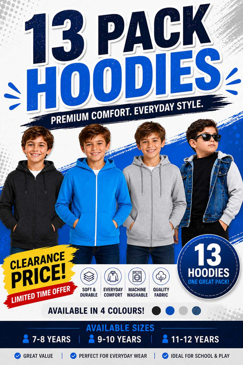 13 Pack Kids Zip-Up Hoodies Clearance - From £1.53 Per Unit