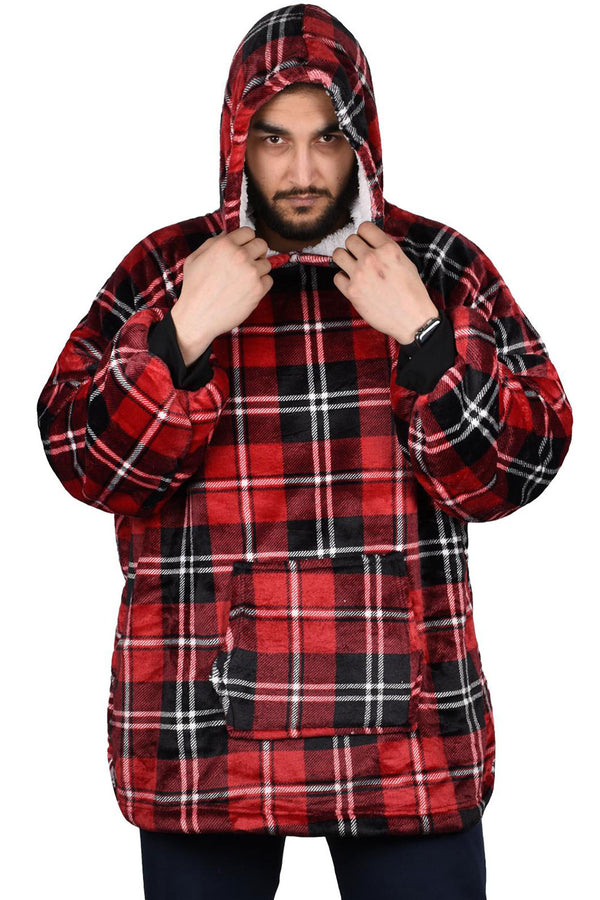 Blanket Oversized Red Black Hoodie - Check