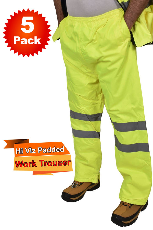 Hi Viz Yellow Padded Trousers - 5/10 Pack