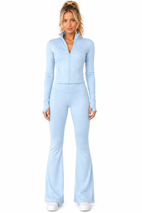 Women’s Zip Up Active-wear Set with Flared Leggings