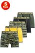 5 Pack Kandor Men’s Boxer Briefs Multipack – Cotton Stretch Underwear with Camo, Solid & Contrast Waistband