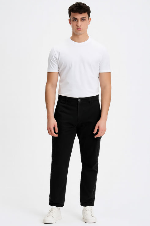 Men's Fire Trap Cargo Combat Trousers – Cotton Chino Denim-Style Work Pants with Pockets