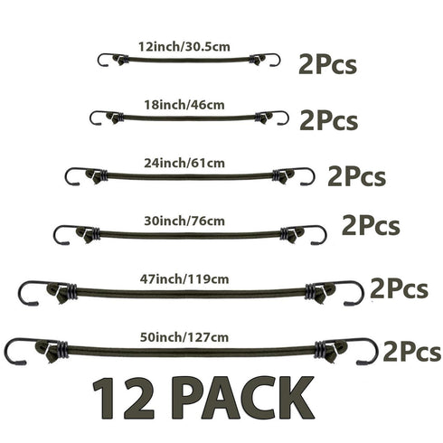 Bungee Cords With Hooks - 12/24 Pieces
