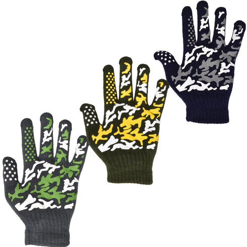Kids Camouflage Grip Gloves 3 & 6 Packs – Assorted Colors | Durable Knitted Anti-Slip Gloves