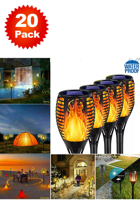 Solar Flame Torch Lights – 10 or 20 Pack Outdoor Waterproof LED Lights