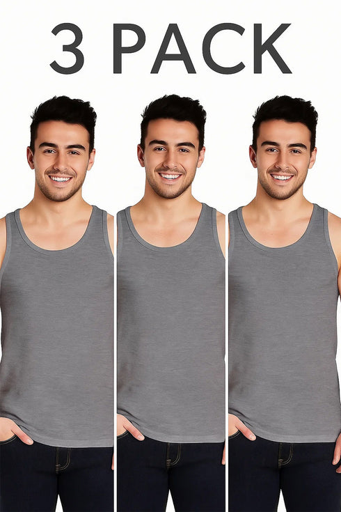 3 Pack Men's Plain Polycotton Sleeveless Vest – Soft, Lightweight, Print-Friendly Gym Tank Top